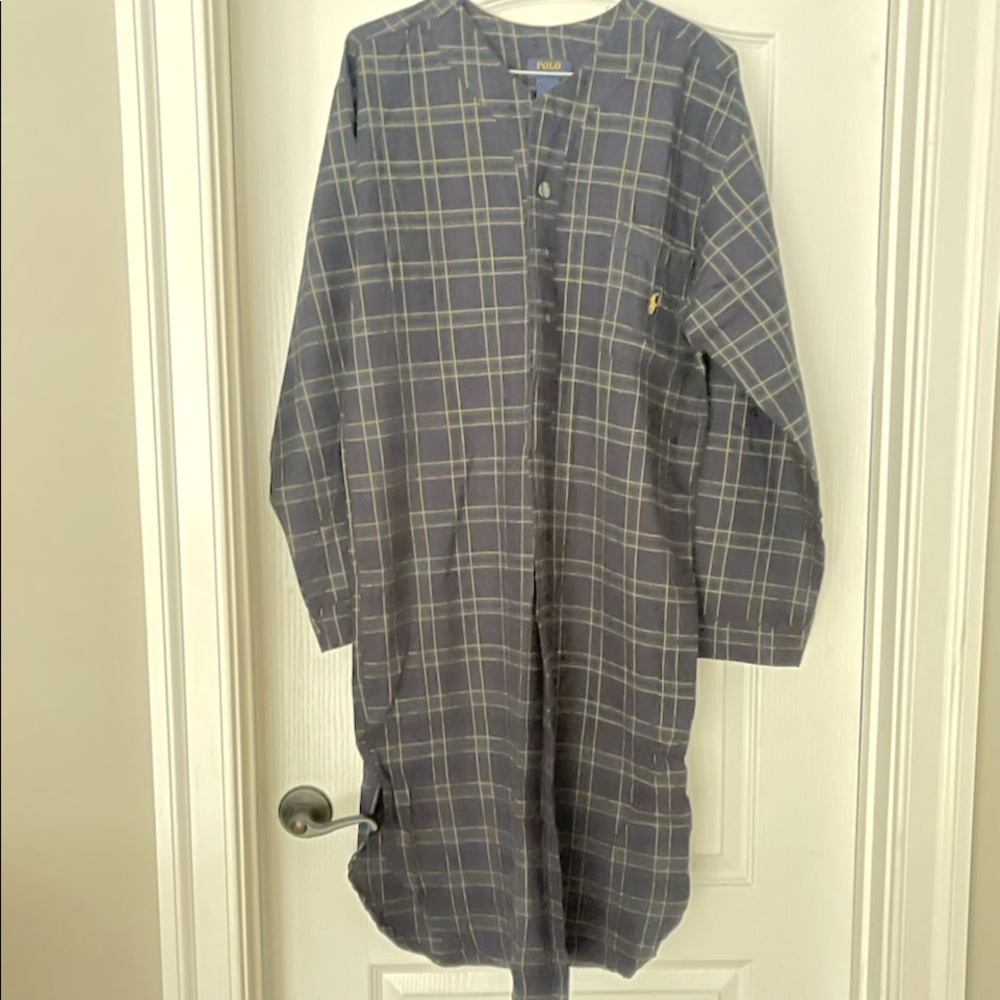 Navy and Yellow Plaid Polo Unisex Sleep Shirt